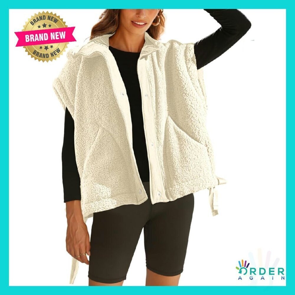 Oversized Sherpa Vest Women Sleeveless Fleece Fuzzy Jacket Zip Up Gilet